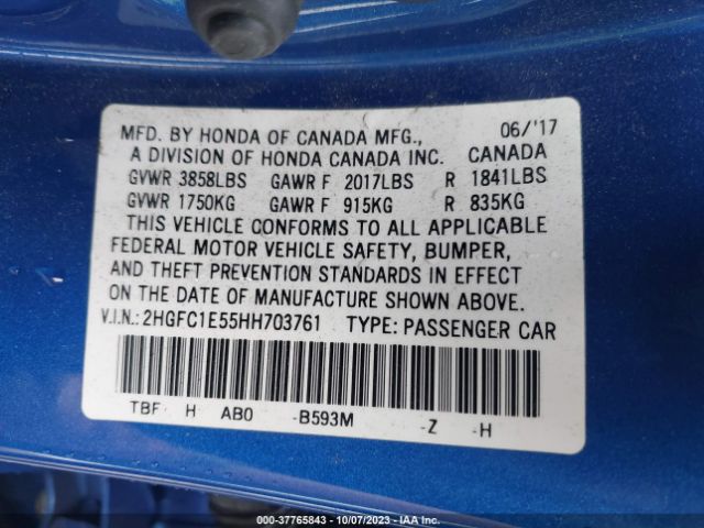2HGFC1E55HH703761 Honda Civic Sedan Si