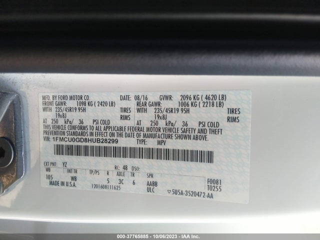Ford ESCAPE SE 2017 1FMCU0GD8HUB28299 Image 9