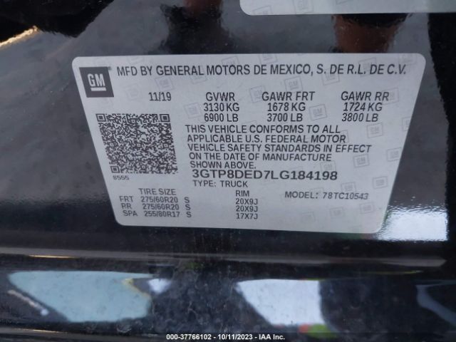 3GTP8DED7LG184198 GMC Sierra 1500 2wd  Short Box Slt