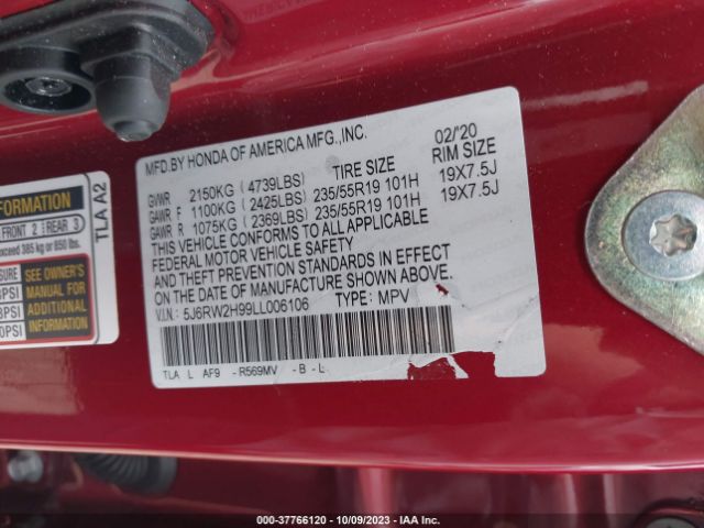 5J6RW2H99LL006106 Honda Cr-v Touring