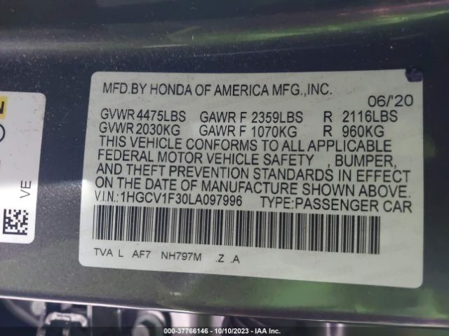 1HGCV1F30LA097996 Honda Accord Sedan Sport
