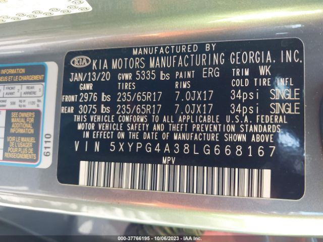 5XYPG4A38LG668167 KIA SORENTO L