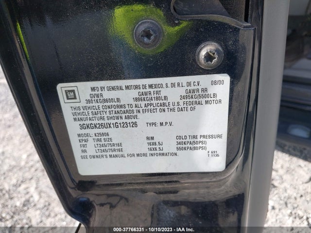 2001 GMC YUKON XL 3GKGK26UX1G123126 Photo 8