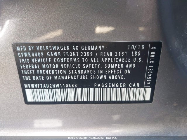 WVWVF7AU2HW110488 Volkswagen Golf R