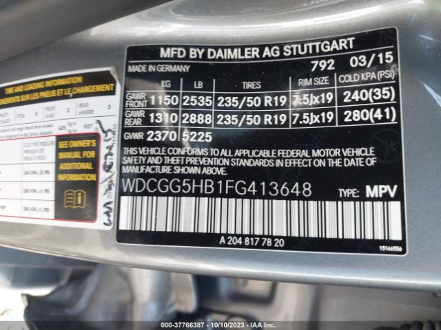 WDCGG5HB1FG413648 Mercedes-Benz Glk-class Glk 350