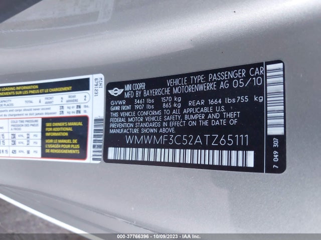 2010 MINI COOPER HARDTOP WMWMF3C52ATZ65111 Photo 8