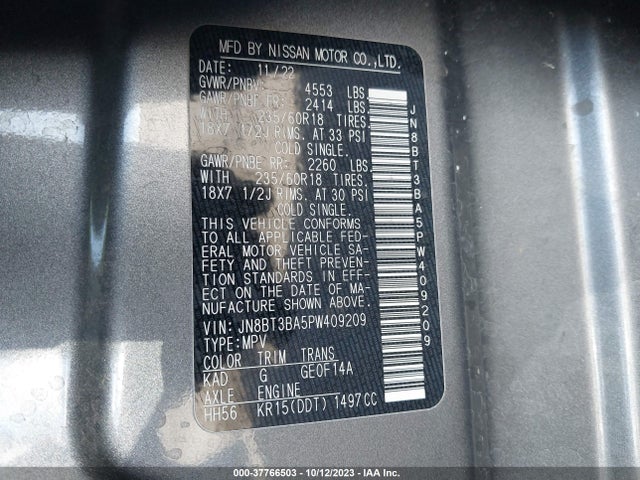 2023 NISSAN ROGUE SV FWD VIN: JN8BT3BA5PW409209