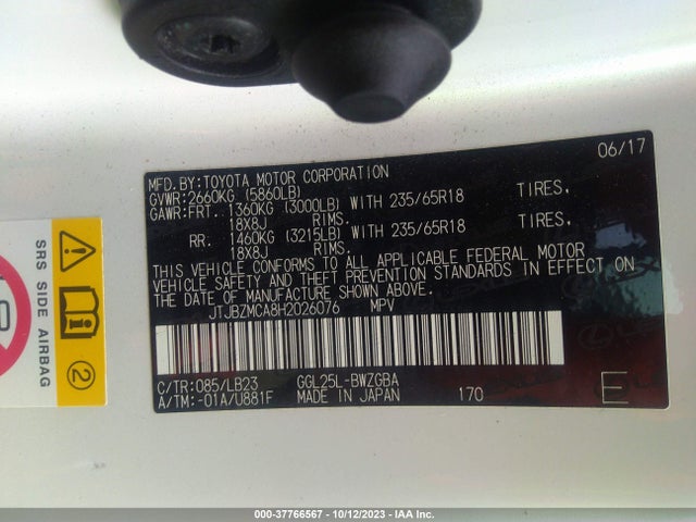 JTJBZMCA8H2026076 Lexus Rx Rx 350