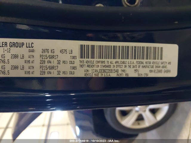 2012 JEEP COMPASS LATITUDE VIN: 1C4NJDEB6CD591548