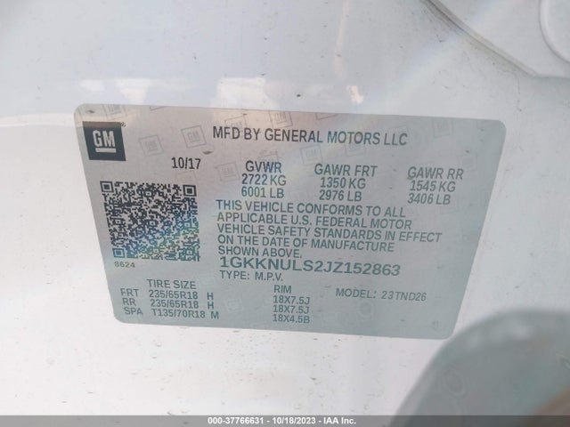 GMC ACADIA SLT 2018 1GKKNULS2JZ152863 Image 9