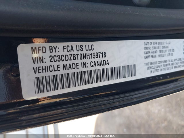 2022 DODGE CHALLENGER R/T VIN: 2C3CDZBT0NH159718