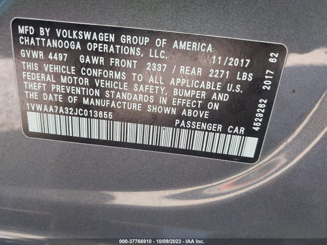 1VWAA7A32JC013655 Volkswagen Passat 2.0t S/r-line