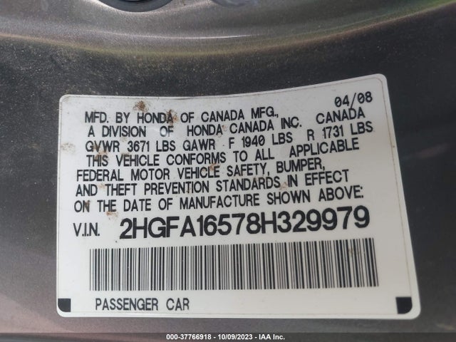 2008 HONDA CIVIC SDN LX VIN: 2HGFA16578H329979