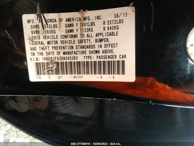 2013 HONDA ACCORD SDN EX-L VIN: 1HGCR3F83DA040060