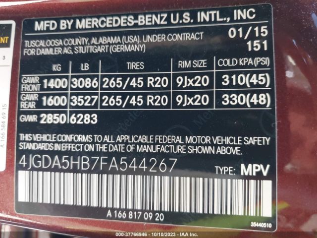 4JGDA5HB7FA544267 Mercedes-Benz M-class Ml 350