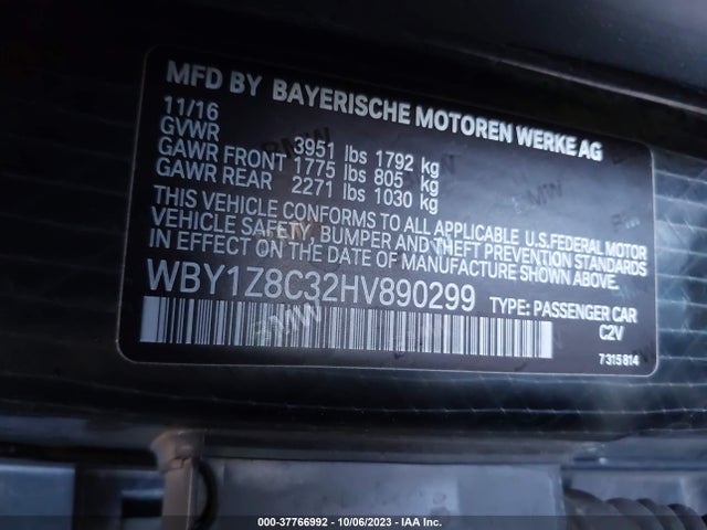 WBY1Z8C32HV890299 BMW I3 94 Ah W/range Extender