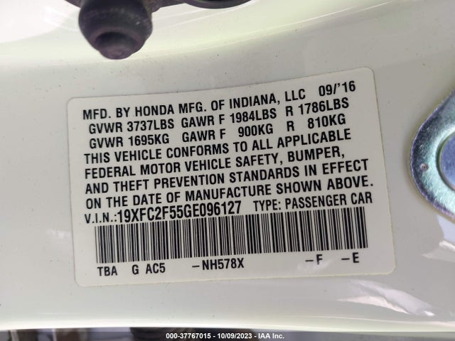 Honda Civic Sedan Lx 2016 19XFC2F55GE096127 Image 9