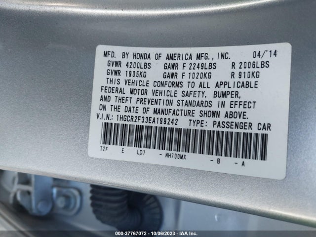 Honda Accord Sedan Lx 2014 1HGCR2F33EA199242 Image 9