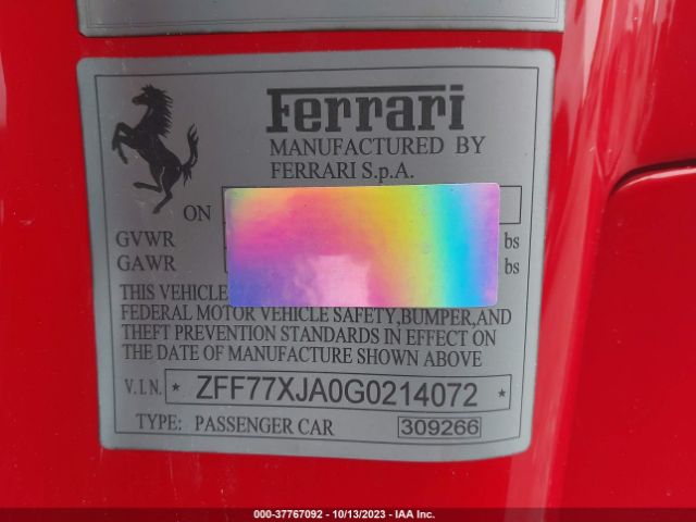 ZFF77XJA0G0214072 Ferrari CALIFORNIA T