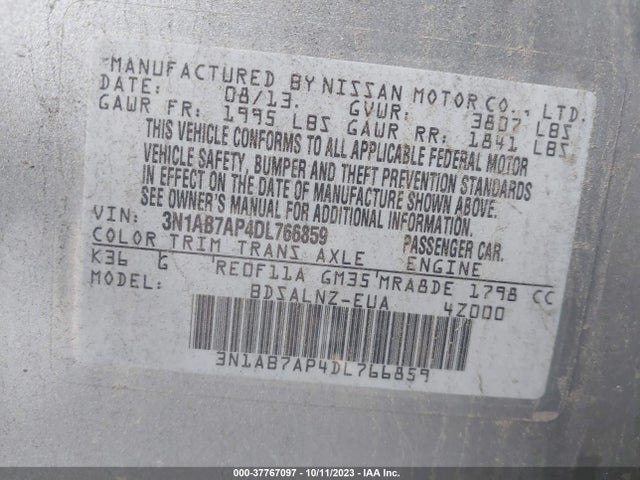2013 NISSAN SENTRA FE+ SV VIN: 3N1AB7AP4DL766859