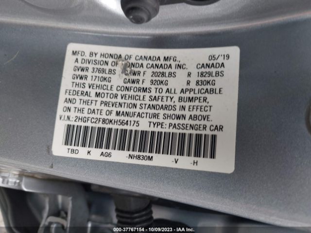 2HGFC2F80KH564175 Honda Civic Sedan Sport