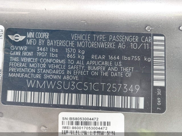 2012 MINI COOPER WMWSU3C51CT257349 Photo 8