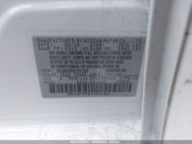 3N1AB7AP8JY251362 Nissan SENTRA SV