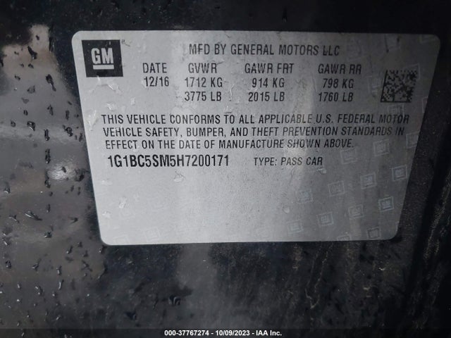 Chevrolet CRUZE LS 2017 1G1BC5SM5H7200171 Image 9