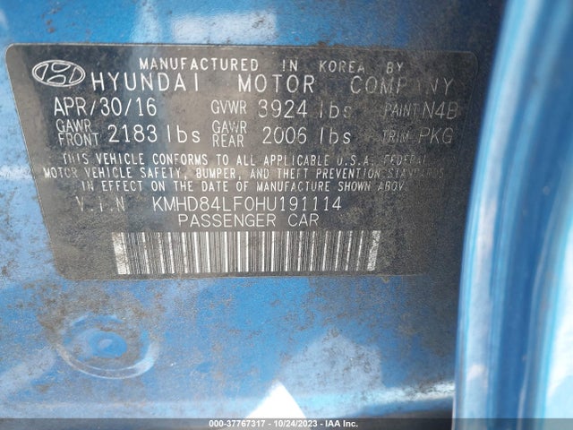 2017 HYUNDAI ELANTRA SE VIN: KMHD84LF0HU191114