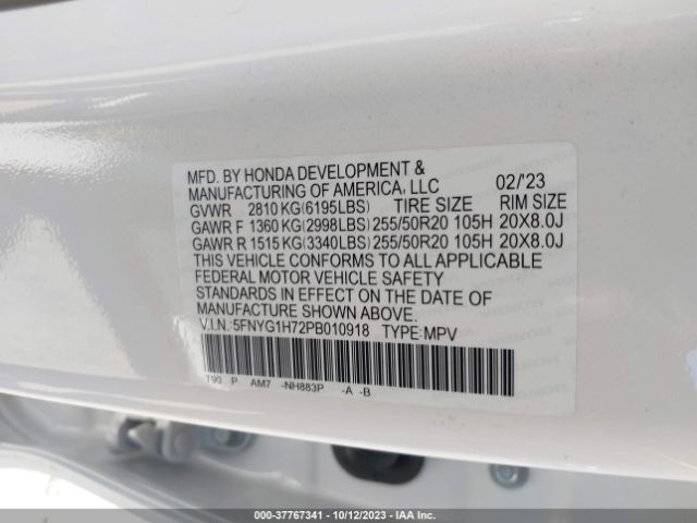 5FNYG1H72PB010918 Honda Pilot Awd Touring