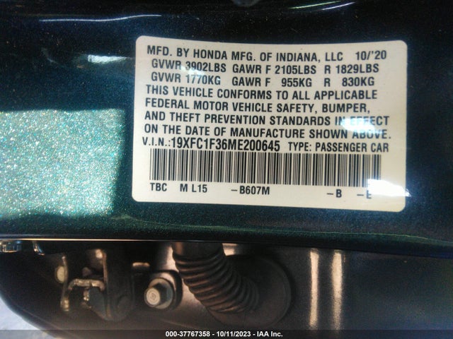 Honda CIVIC EX 2021 19XFC1F36ME200645 Image 9