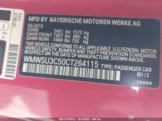 2012 MINI COOPER HARDTOP WMWSU3C50CT264115 Photo 8