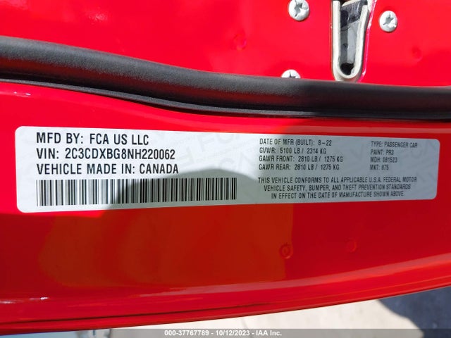 Dodge Charger Sxt Rwd 2022 2C3CDXBG8NH220062 Image 9