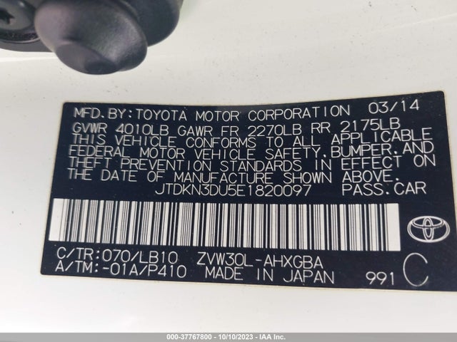 Toyota Prius Four/five/three/one/two 2014 JTDKN3DU5E1820097 Image 9