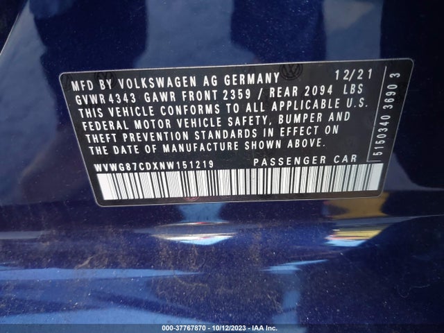 WVWG87CDXNW151219 Volkswagen GOLF GTI S