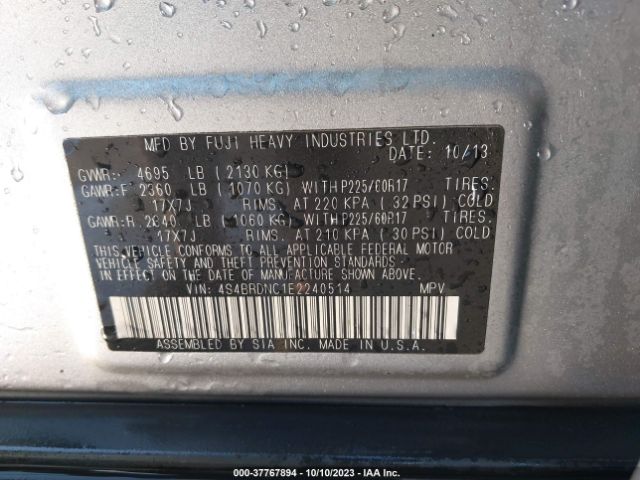 4S4BRDNC1E2240514 Subaru Outback 3.6r Limited