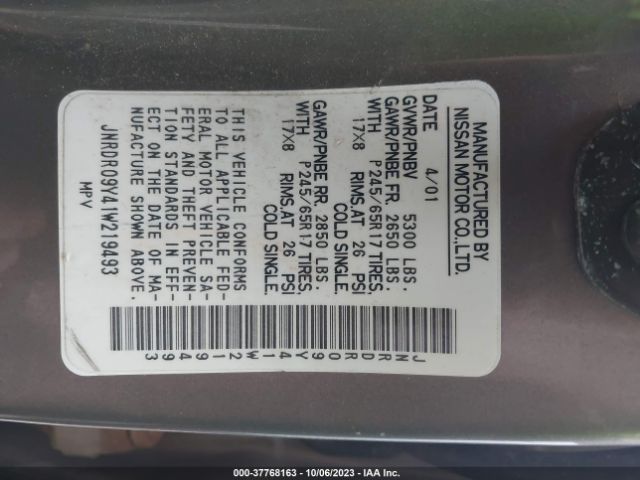 2001 INFINITI QX4 JNRDR09Y41W219493 Photo 8