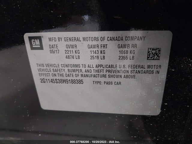 Chevrolet Impala Premier 2017 2G1145S38H9188385 Image 9