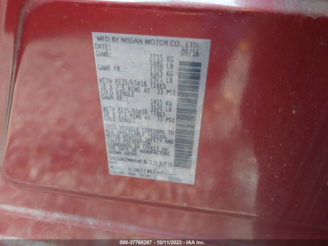 5N1DR2MM4HC615379 Nissan Pathfinder Platinum/sv/sl/s