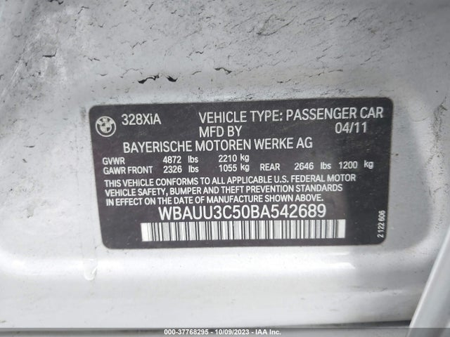 2011 BMW 3 SERIES 328I XDRIVE VIN: WBAUU3C50BA542689