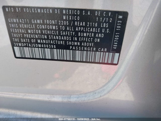 37768315 :رقم المزاد ، 3VWDP7AJ5DM406398 vin ، 2013 Volkswagen Jetta Sedan Se مزاد بيع