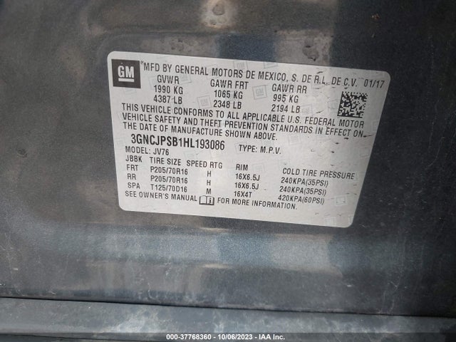 Chevrolet Trax Lt 2017 3GNCJPSB1HL193086 Image 9