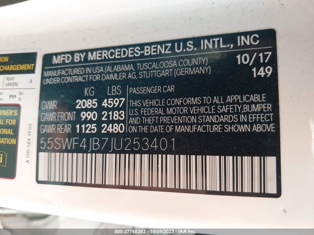 2018 MERCEDES-BENZ C-CLASS C 300 VIN: 55SWF4JB7JU253401
