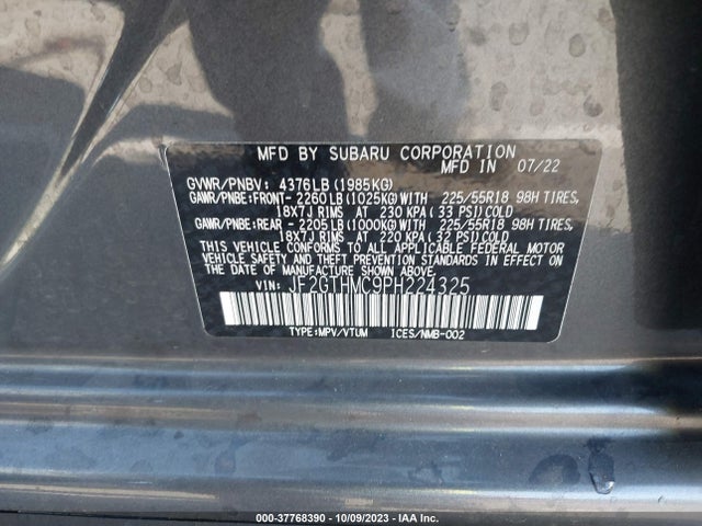 JF2GTHMC9PH224325 Subaru Crosstrek Limited
