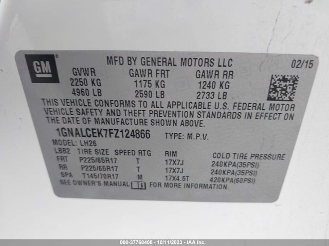Chevrolet Equinox 2lt 2015 1GNALCEK7FZ124866 Image 9