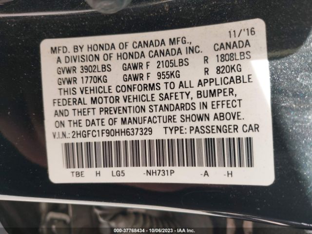 2HGFC1F90HH637329 Honda Civic Sedan Touring