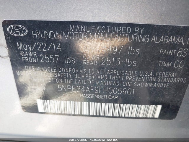 Hyundai Sonata 2.4l Se 2015 5NPE24AF9FH005901 Image 9