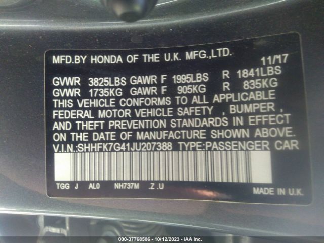 SHHFK7G41JU207388 Honda Civic Hatchback Sport