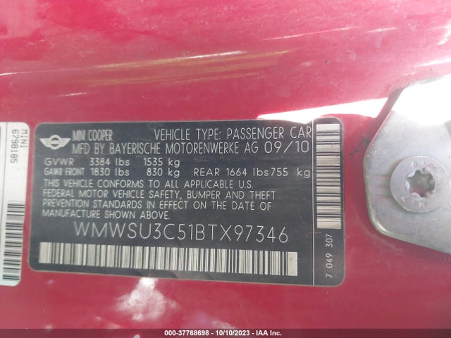 2011 MINI COOPER WMWSU3C51BTX97346 Photo 8