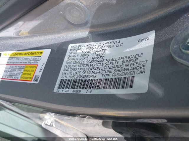 2022 HONDA CIVIC 19XFL2H85NE022615 Photo 8